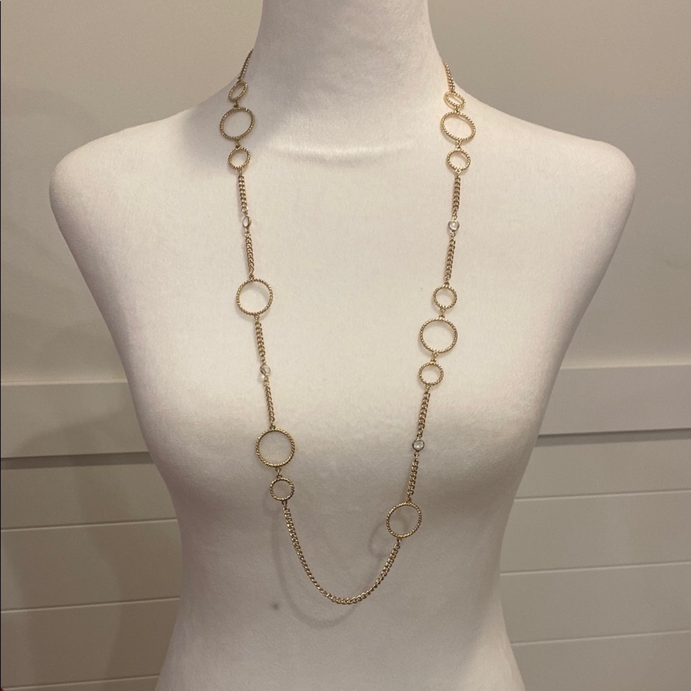 Christian Siriano Gold-toned  Long Necklace with Textured Circular Links